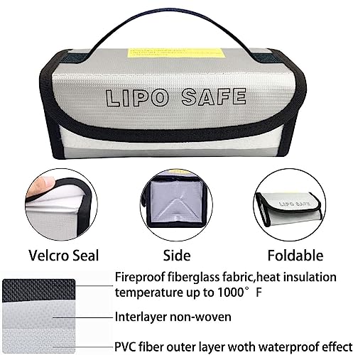 3pcs Lipo Battery Safe Bag Fire-Explosionproof Bag for RC Vehicle Batteries Other Batteries Storage and Charging Safe (215x145x165mm+185x75x60mmx2)