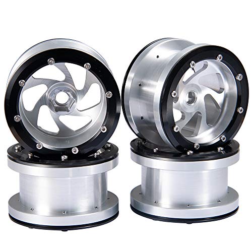 2.2'' Alloy Beadlock Wheel Rims for Axial Wraith SCX10 4WD D90 1/10 RC Car (Silver-Black)