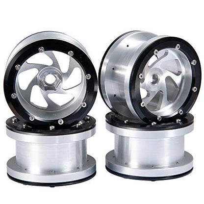 2.2'' Alloy Beadlock Wheel Rims for Axial Wraith SCX10 4WD D90 1/10 RC Car (Silver-Black)