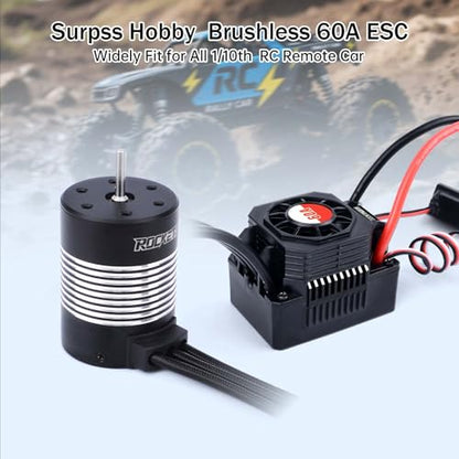 Surpass Hobby 60A Brushless ESC Waterproof Electronic Speed Controller for 1/10 RC Car Truck Off-Road - size: 60A, style: 60A ESC