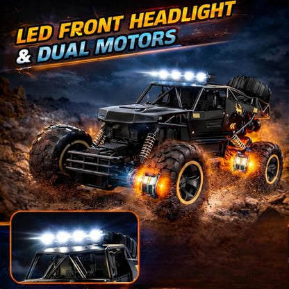 1:12 Large RC Rock Crawler, Remote Control Car 4WD Off Road Truck with Metal Shell, LED Headlights, Dual Motors, Shock Absorbers, 2 Batteries, All Terrain Monster RC Car for Kids Teens Adults Black - size: 1:12 Black Crawler
