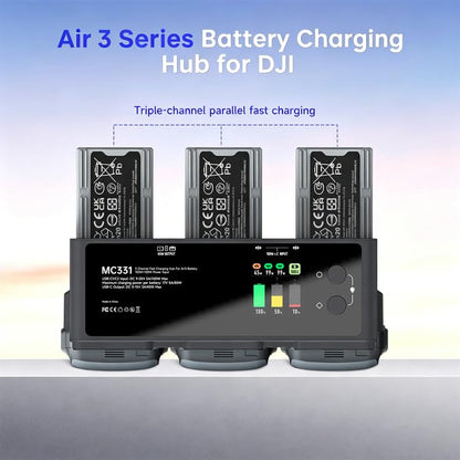 200W DJI Air 3/3S Battery Charging Hub 3-Channel Parallel Fast Charging Dual USB-C Input for DJI Air 3/3S Drone/RC, App Control/Storage/Discharge/LED Display