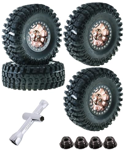 RC 2.2in Tires Tyres & Aluminium 2.2in Beadlock Wheel Rim for 1/10 SCX10 Capra AMG 6x6 TRX4 Gen8 Everest Gen 7 Pro RC Crawler (4PCS Brown) - color: Brown/2.2wheels-scx10