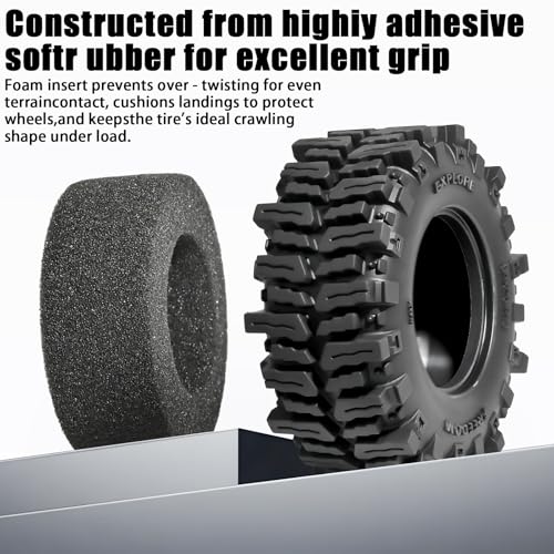 1.3” Crawler Tires - 64x26mm Mud Terrain Tyres for TRX4M SCX24 | Soft Sticky Rubber Tyres with Foam Insert Fit 1/18 1/24 AX24 TRX4M Axial SCX24 FCX24 Ultimate CR-18P EVO XC-1 RTR RC Crawler