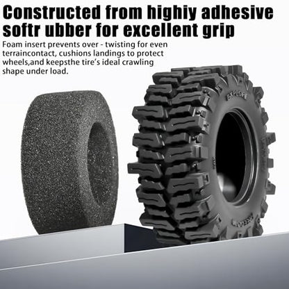 1.3” Crawler Tires - 64x26mm Mud Terrain Tyres for TRX4M SCX24 | Soft Sticky Rubber Tyres with Foam Insert Fit 1/18 1/24 AX24 TRX4M Axial SCX24 FCX24 Ultimate CR-18P EVO XC-1 RTR RC Crawler
