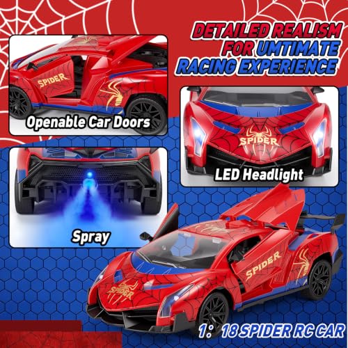 CHMYWJ Spider Remote Control Car with Lights, Spray, Openable Scissor Doors Gifts for 3 4 5 6 7 8 9 10 Year Old Boys Age 3-4 4-6 6-8 8-12 Christmas Birthday Gift, Toddler Kids Toy