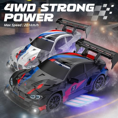 RC Drift Car, 1:24 Scale Remote Control Vehicle for Kids,2.4GHz 20KM/H 4WD High Speed RC Cars with LED Light, Two Batteries & Drifting Tires Racing Sport Toy Cars for Adults Boys Girls Kids 8607WH - style: 8607-White