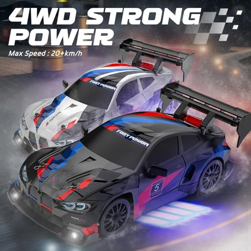 RC Drift Car, 1:24 Scale Remote Control Vehicle for Kids,2.4GHz 20KM/H 4WD High Speed RC Cars with LED Light, Two Batteries & Drifting Tires Racing Sport Toy Cars for Adults Boys Girls Kids 8607BK - style: 8607-Black