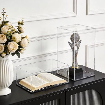 Acrylic Display Case for Red Wine Bottle and Dolls, Versatile Clear Acrylic Display Box with Black Base for Showcase and Displaying, 7x7x16-inch - size: 7"L x 7"W x 16"H