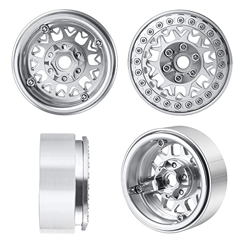 RCLIONS Aluminum 1.9" Beadlock Wheels Rims for AXIAL SCX10-I SCX10 II III AXI03007 TRX4 1/10th RC Crawler Truck Car | 1/10th RC Crawler Truck Car Upgrade Parts - color: Silver