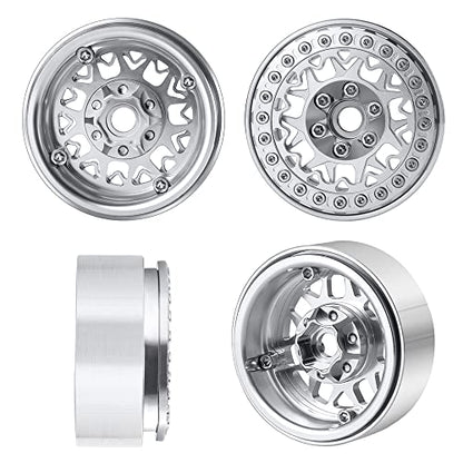 RCLIONS Aluminum 1.9" Beadlock Wheels Rims for AXIAL SCX10-I SCX10 II III AXI03007 TRX4 1/10th RC Crawler Truck Car | 1/10th RC Crawler Truck Car Upgrade Parts - color: Silver