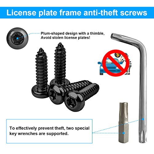YALOK Anti Theft License Plate Screws, M6 Mounting Kit, Black Set 4 | stainless steel hardware, rust-resistant finish, tamper-resistant fasteners, includes nuts and caps, front or rear mounting - color: AT-Black, size: 4PCS