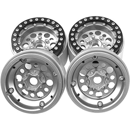 4Pack ShareGoo Aluminum Alloy 1.9" Beadlock Wheel Rims Hubs Compatible with Traxxas TRX4 Axial SCX10 RCAWD D90 D110 Tamiya CC01 1/10 RC Crawler Car (Silver) - color: Silver