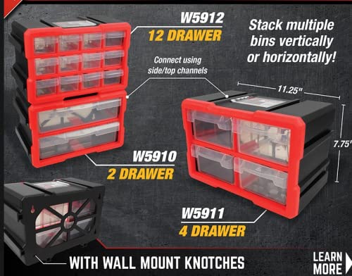 Performance Tool W5911 4-Drawer Interlocking Storage - Ideal for Organizing Tools and Hardware with Secure Interlocking System