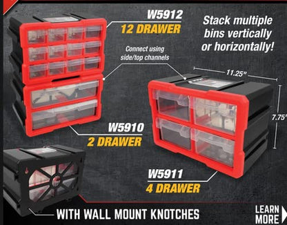 Performance Tool W5911 4-Drawer Interlocking Storage - Ideal for Organizing Tools and Hardware with Secure Interlocking System
