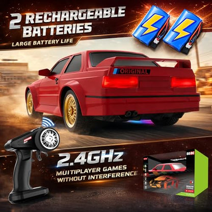 RC Drift Car 2.4GHz 1:16 Scale 4WD 30KM/H High Speed Remote Control Cars Vehicle with LED Lights Drifting Tires Racing Sport Toy Cars for Adults Boys Girls Kids Gift - color: Red