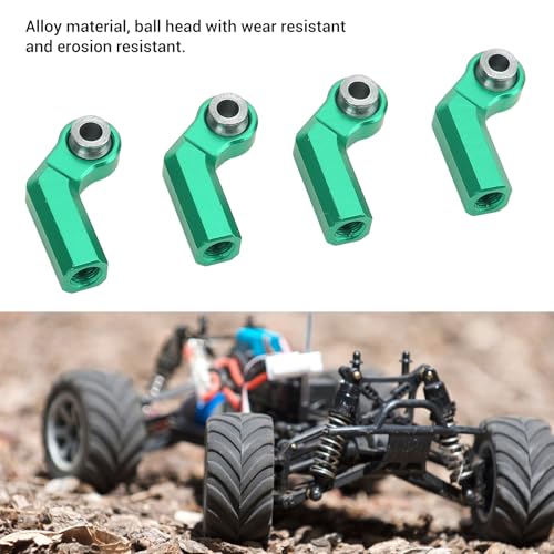 4 Set RC Link Rod End Alloy M4 Curved CW 7mm Ball Joint Head for 1/10 Scale Model Car, Replacement Tie Rod End with Hard Oxidized Finish and Standard M4 Thread (Green) - color: Green