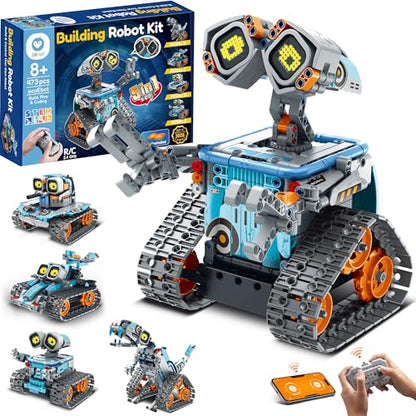 Sillbird Building Robot Kit STEM Gifts for Kids 8-13 with Remote Control | Coding Robotic Set, Birthday Presents for Boy, App-Controlled, Buildable 5in1 Models, Rechargeable Toy, LED Eyes, 473 Pieces - color: Gray-blue