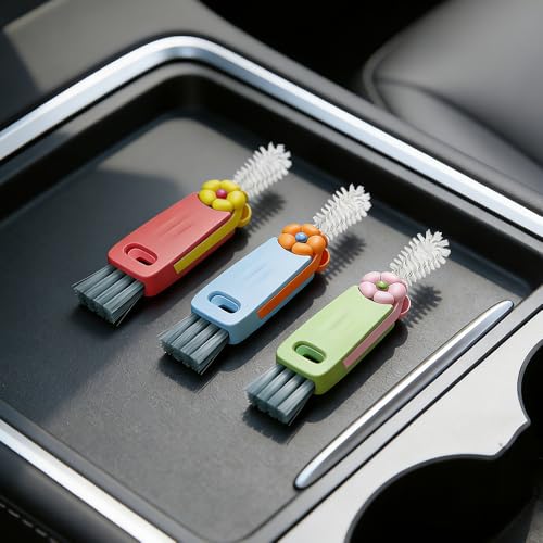 Car Interior Detail Dust Brush,Soft Car Interior Detailing Kit Tools,3 in 1 Cup Lid Gap Cleaning Brush Set for Auto,Truck,SUV,RV Interior Cleaning