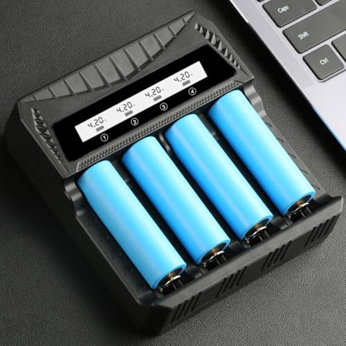 Smart LCD USB Charger, Compatible with 18650 4.2V Rechargeable Lithium Batteries, Supports 1/2/4 Slots, and Compatible with 1.2V NiMH AA/AAA Batteries，Rechargeable Lithium aa Batteries - color: 4 Slots