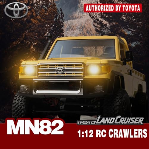 MN82 RC Rock Crawler, 2.4Ghz Toyota Remote Control Truck, 4WD 2 Speeds Switch RC Crawler Off-Road Pick-up with 2 Upgraded 1200mah Battery, 1/12 Scale Trucks (with Gift) - color: Yellow-1