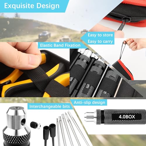 12 Pieces RC Car Repair Tool Kit with Hex Phillips Flat Screwdrivers, Pliers, Spanners, Wrenches–Hobby Tool Set Compatible with RC Car Drone Helicopter Airplane Boat Multirotor Models(Black) - color: Black
