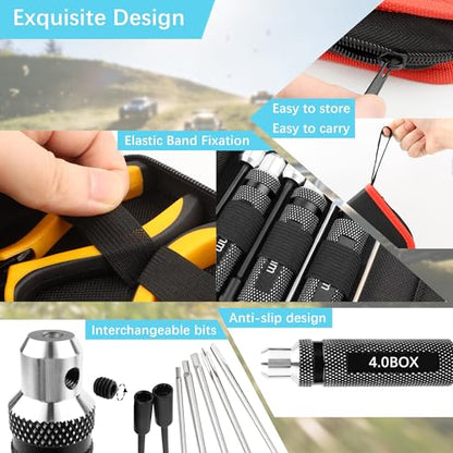 12 Pieces RC Car Repair Tool Kit with Hex Phillips Flat Screwdrivers, Pliers, Spanners, Wrenches–Hobby Tool Set Compatible with RC Car Drone Helicopter Airplane Boat Multirotor Models(Black) - color: Black