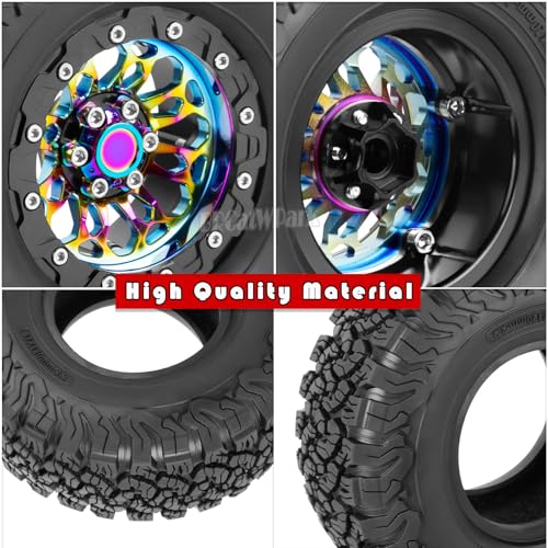 RC 2.2 in Wheel Tires for 1/10 SCX10 SCX10 II 90046 SCX10 III AXI03007 SCX10 Pro TRX4 TRX6 Gen7 Gen8 D90 VS4-10 MST CFX RC Crawler Car,BRCatWPark Aluminum RC 2.2 Wheel,Colorful