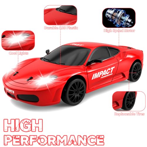 RC Drift Car, 2.4GHz Remote Control Cars 1/24 4WD High Speed Drift Car with LED Lights and Dritfing Tires Vehicle Racing Toy Cars for Boys Girls Adults Kids (Red) - color: E.bright Red