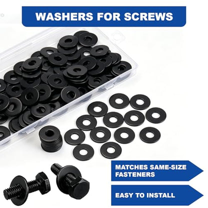 ZQZ 138Pcs 1/4" x 7/10" Flat Washers, 304 Stainless Steel Fender Washers, Black Finish, Standard Stainless Steel Washers for Screws - size: B-1/4" x 7/10"-138 Pieces