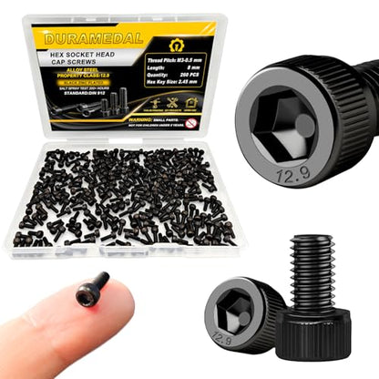 M3 x 8mm Screws 260pcs, Hex Socket Head Cap Screws Bolts, M3 x 8 Bolts12.9 Grade Alloy Steel, Black Zinc Plated, Allen Socket Drive, Fully Threads, Machine Screws - size: M3*8mm 260pcs