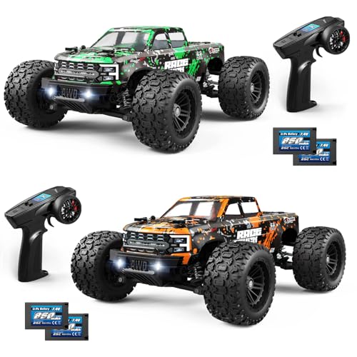 HAIBOXING 18859E 1:18 RC Truck Bundle, Green & Orange 4X4 Off-Road Vehicles, 36km/h High-Speed Hobby Grade Car, 2.4GHz Remote Control, Water-Resistant, Includes Two 7.4V Li-Po Batteries