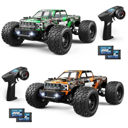 HAIBOXING 18859E 1:18 RC Truck Bundle, Green & Orange 4X4 Off-Road Vehicles, 36km/h High-Speed Hobby Grade Car, 2.4GHz Remote Control, Water-Resistant, Includes Two 7.4V Li-Po Batteries
