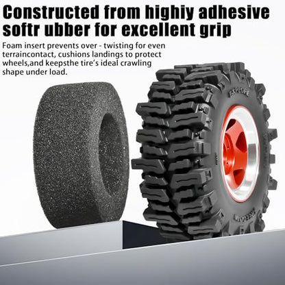 1.3" RC Beadlock Wheel Tires Set 64x26mm for SCX24 TRX4M, Red (4PCS) | Upgraded 1.45-inch Wheel for 1/24 SCX24 AX24 FCX24 1/18 TRX4M FMS RC Crawler Car Upgrade - color: Red
