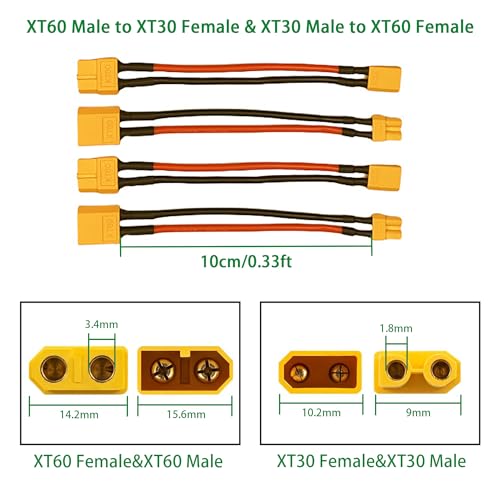 XT60 to XT30 and XT30 to XT60 Female Male Cable Adapter for Lithium Battery Drone FPV Micro FPV(4 Pack)