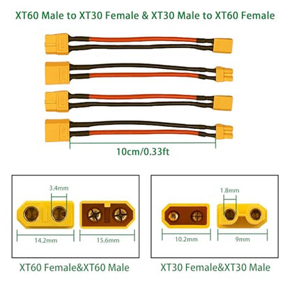 XT60 to XT30 and XT30 to XT60 Female Male Cable Adapter for Lithium Battery Drone FPV Micro FPV(4 Pack)