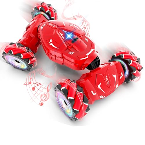 RC Stunt Cars Gesture Sensing Remote Control Car for Boys Gifts Toys, Red | 2.4Ghz Hand Controlled Car with Lights Music Sprayer, 360° Rotation, Drift, 4WD Off-Road, Birthday Xmas Gifts Toys for Kids - color: Red