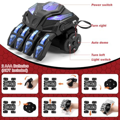 Gesture Sensing RC Stunt Car with LED Light Double Sided RC Cars Spider Toy | 2.4GHz 360 Rotating Hand Controlled Remote Control Car Rechargeable Indoor Outdoor Birthday Gift Boys Ages 4 to 12 - color: Dual Control Black