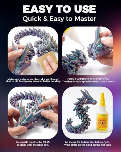 Super Glue for Plastic, PLA, ABS, PETG, PC, ASA, Acrylic, PVC, Dries Clear Liquid CA Adhesive for 3D Prints, Model Kits, RC Parts & Repairs, 40ml