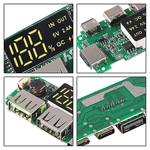 4pcs 18650 Charging Board ，Dual USB 5V 2.4A Mobile Power Bank Module 186 50 Lithium Battery Charger Board with Overcharge Overdischarge Short Circuit Protection DIY USB Power Bank Board