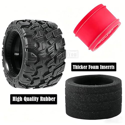 RC Truck Tires Wheel 12mm/14mm Hex for 1/10 Big Rock Granite Vortek/Stampede Rustler Hoss/Axia1/L0s1/Redca t/Rc 4wd,4-Pack RC Wheels Tires,Red - color: Red for 1/10 Arrma