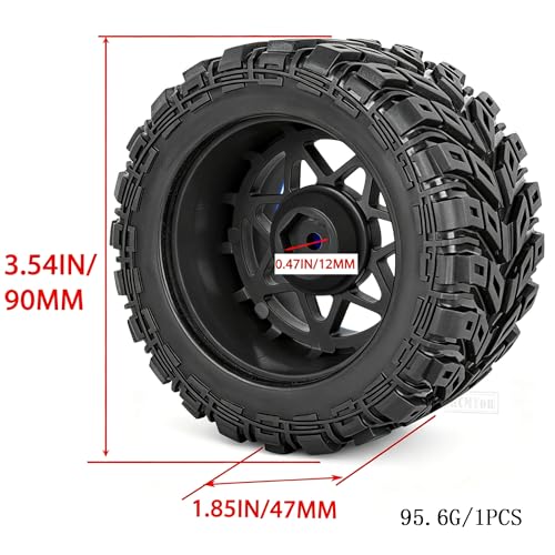 RC Truck Wheel and Tires for 1/16 Summit E-REVO Gorgon GROM MINI KRATON M-J-X H-B-X S-C-Y RC Car,Monster Truck Car Wheel Tires w/Plastic Wheels Rim,Soft Tire Highway Wheels,Black Navy Blue - color: Black--navy Blue(rc Wheels Tires)