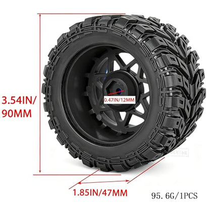 RC Truck Wheel and Tires for 1/16 Summit E-REVO Gorgon GROM MINI KRATON M-J-X H-B-X S-C-Y RC Car,Monster Truck Car Wheel Tires w/Plastic Wheels Rim,Soft Tire Highway Wheels,Black Navy Blue - color: Black--navy Blue(rc Wheels Tires)