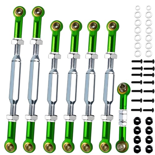 Stainless Steel Turnbuckles Compatible with Slash Rustler Stampede,Green | 74-112mm Adjustable Camber Links with Spacers & Wrench for 1/10 Traxxas Slash 2WD 4X4, Rustler VXL, Hoss 4X4, Nitro Slash - color: Stainless Steel & Green