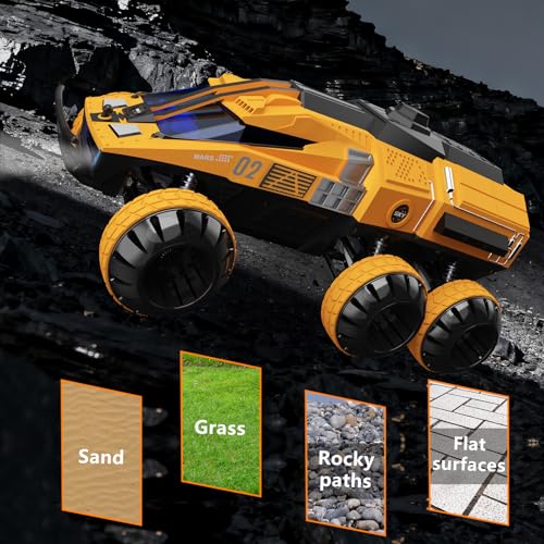 Remote Control Car, 6-Wheel Drive 2.4GHz 1:12 RC Truck Toy Off Road with Headlights, Turn Signal Lights and 2 Rechargeable Batteries Gifts for Kids Adults Age 8+ (Yellow) - color: Yellow