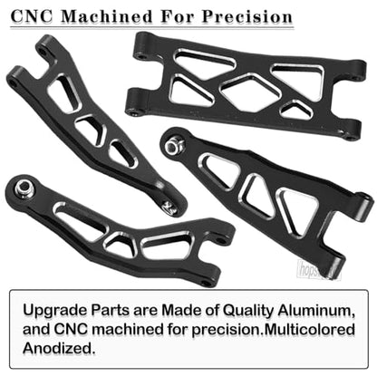 Aluminum Front Rear A Arms Upgrades Part for 1/18 Granite Grom Mega 380 Brushed 4x4 Monster Truck RTR,Alloy Front Rear Suspension A Arms Hops Up,8PCS,Black - color: Black(8pcs)