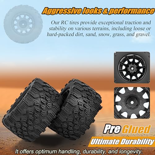 12mm Hex RC Wheels and Tires 2.8 RC Tires 1/10 Scale RC Truck Tires Wheels for Traxxas Rustler Stampede Hoss 2wd 4x4 vxl Tires Wheels Arrma Redcat RIAARIO AMORIL Tires Wheels Preglued 4PCS