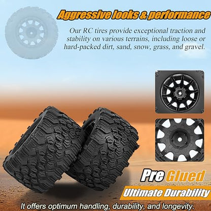 12mm Hex RC Wheels and Tires 2.8 RC Tires 1/10 Scale RC Truck Tires Wheels for Traxxas Rustler Stampede Hoss 2wd 4x4 vxl Tires Wheels Arrma Redcat RIAARIO AMORIL Tires Wheels Preglued 4PCS
