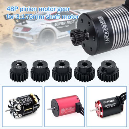 Surpass 48P Pinion Gear Set 3.175mm Shaft Hole 18T/19T/20T/21T/22T 48 Pitch Motor Gears for1/10 RC Car Upgrade Part with Screwdriver (5Pack) - size: 18T 19T 20T 21T 22T