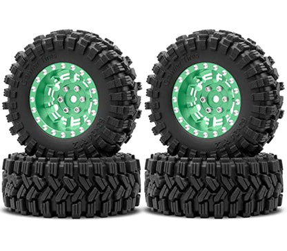 OGRC 1.0 Plus (1.2 Inches) Beadlock Wheel and Tires Set 7mm Negative Offset Wheel Rims SS Super Soft Sticky Tires for TRX4M SCX24 FCX24 AX24 1/24 1/18 RC Crawler Car - 62 * 24mm (Green) - color: Green